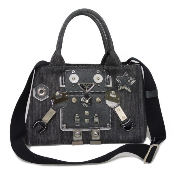 04420h 1 Prada Canapa Mini Robot Tote Bag Denim Black