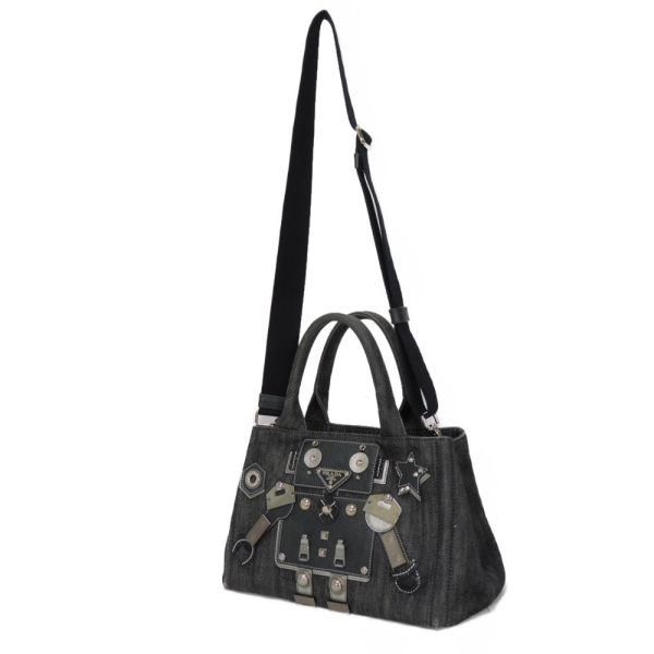 04420h 2 Prada Canapa Mini Robot Tote Bag Denim Black