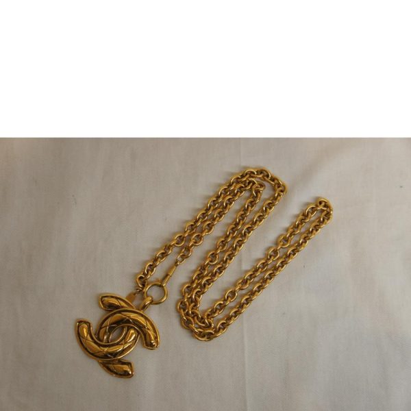 04878 2 Chanel Gold Chain Coco Mark Necklace Gold