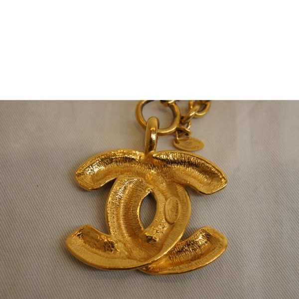 04878 3 Chanel Gold Chain Coco Mark Necklace Gold