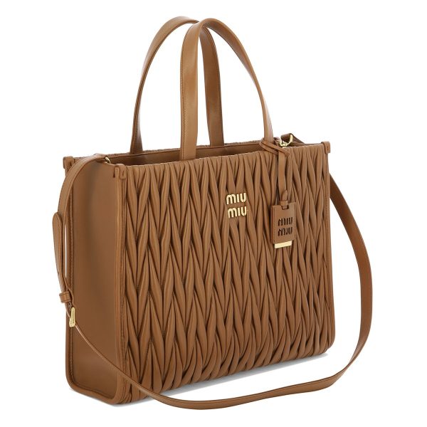 048909de6febcf3 vi 2 Miu Miu Tote Bag Matelasse Brown