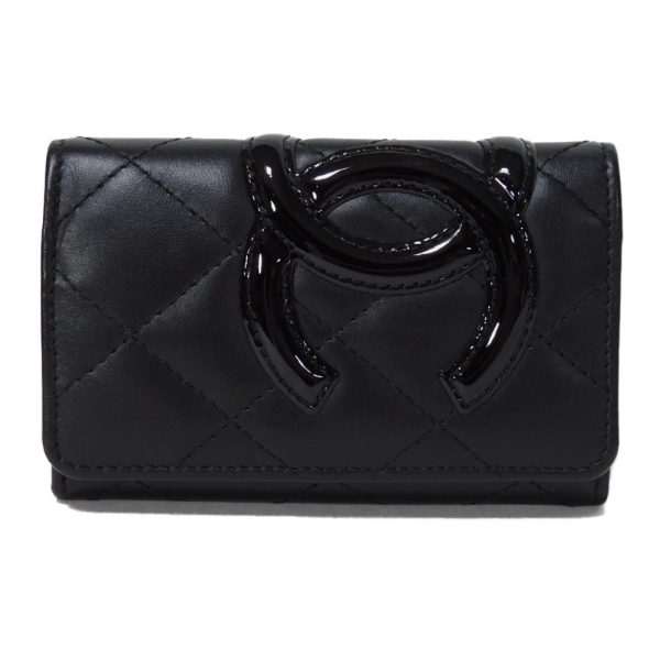 05049h 1 Chanel Cambon Key Case Leather Black