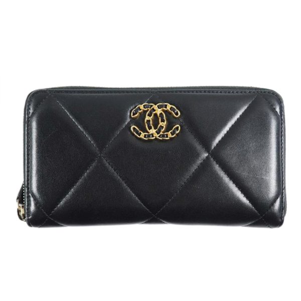 05300 1 Chanel Coco Mark Round Zipper Lambskin Bag Black