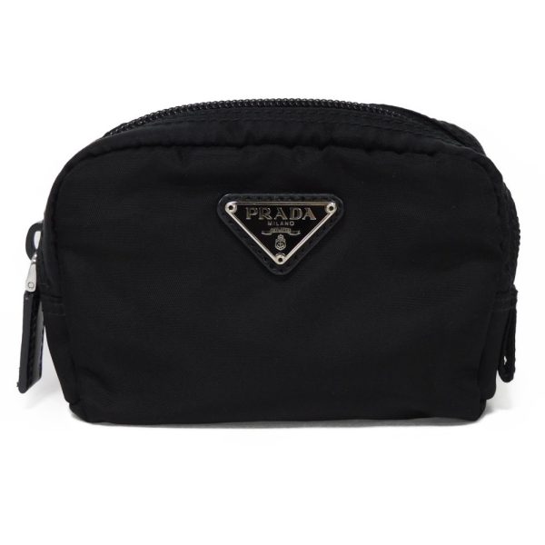 06044h 1 Prada Tessuto Nylon Mini Pouch Leather Black