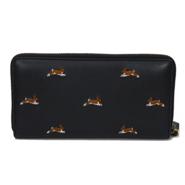 06068h 3 Gucci Rabbit Embroidery Zip Around Wallet Leather Black