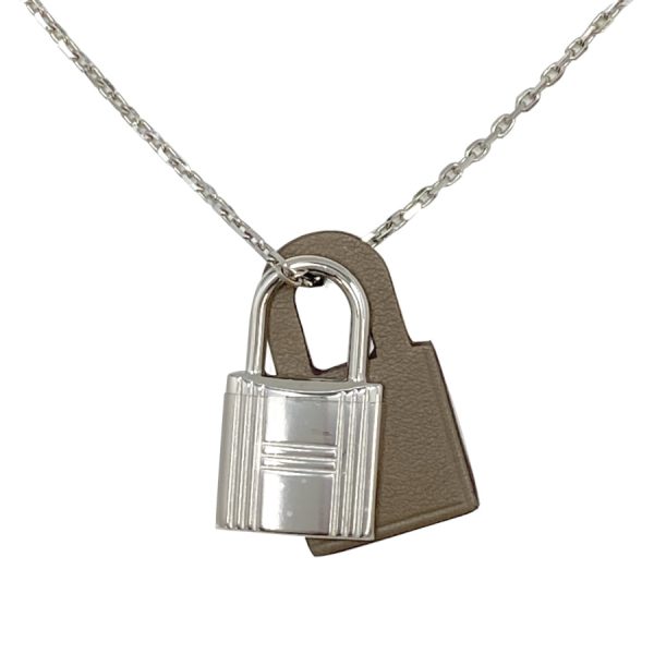 078852ck 18pm 01 Hermes Cadena O`Kelly Lock Key Charm Pendant Etoupe Beige Silver