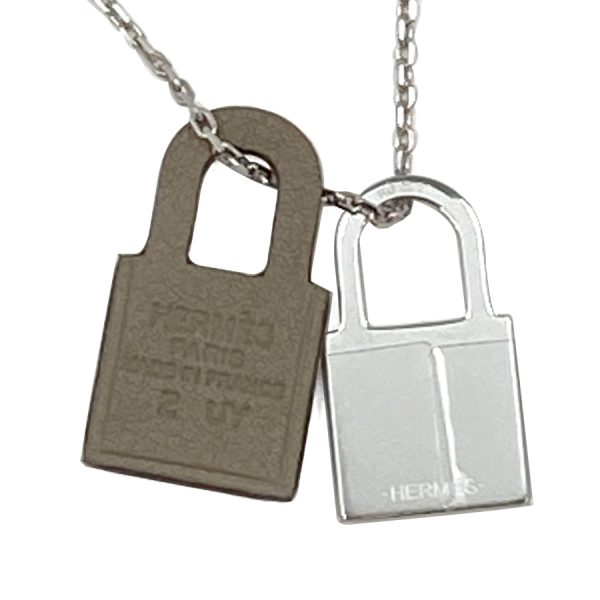 078852ck 18pm 06 Hermes Cadena O`Kelly Lock Key Charm Pendant Etoupe Beige Silver