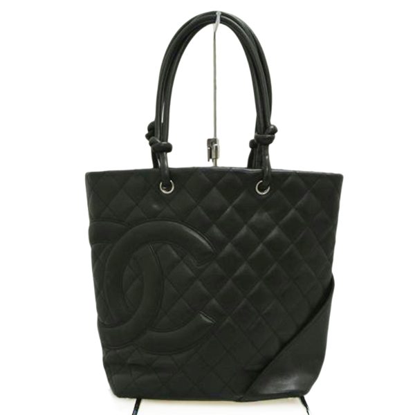 08425 1 Chanel Cambon Line Medium Tote Lambskin Black