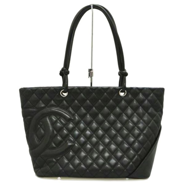 08432 1 Chanel Cambon Line Large Tote Lambskin Black