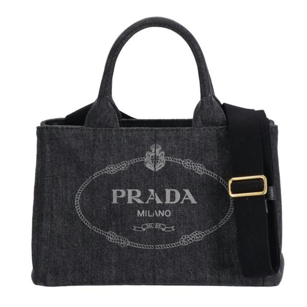 09682 1 Prada Canapa Medium Denim Tote Bag Black