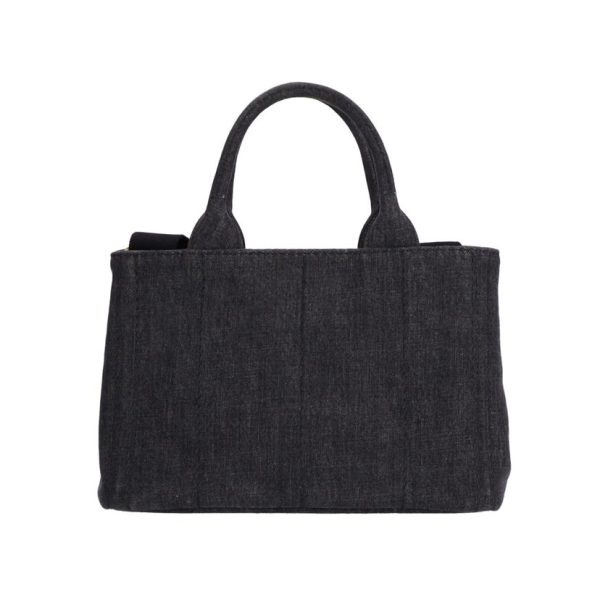 09682 2 Prada Canapa Medium Denim Tote Bag Black