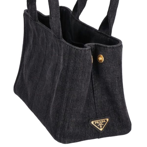 09682 6 Prada Canapa Medium Denim Tote Bag Black