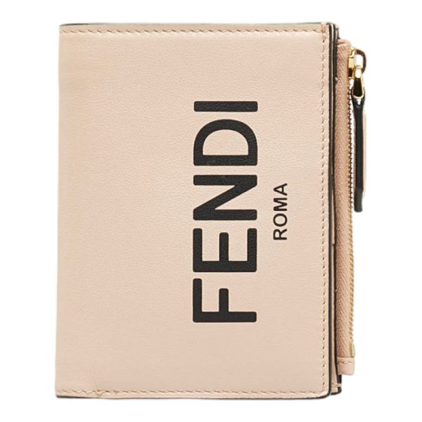 1 0118184 1 Fendi Logo Bifold Wallet Compact Leather Wallet Pink