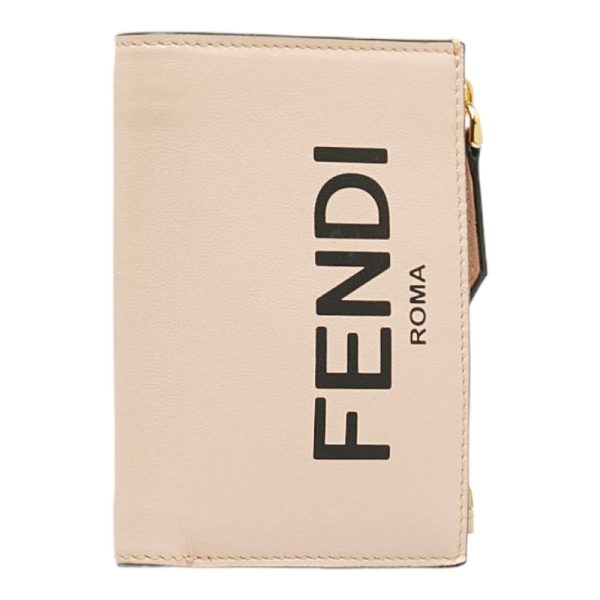 1 0118184 2 Fendi Logo Bifold Wallet Compact Leather Wallet Pink