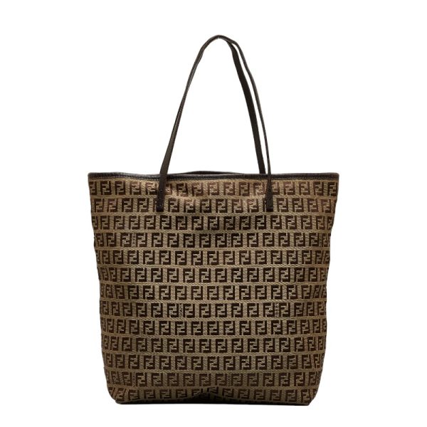 1 0125839 1 Fendi Zucchino Leather Tote Bag Brown