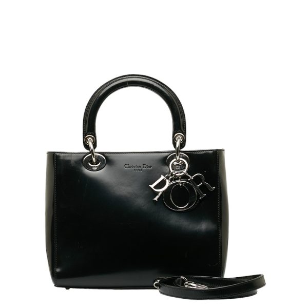 1 0137983 1 Dior Lady Dior Patent Leather Handbag Black