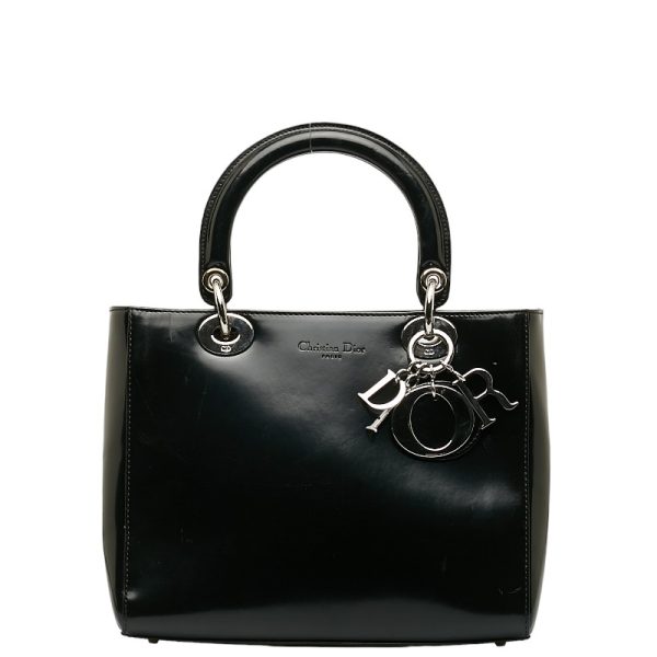 1 0137983 2 Dior Lady Dior Patent Leather Handbag Black