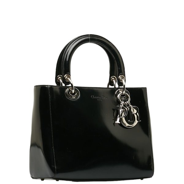 1 0137983 3 Dior Lady Dior Patent Leather Handbag Black