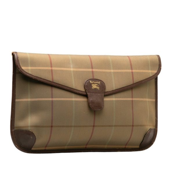 1 0138974 2 Burberry Check Leather Clutch Bag Brown