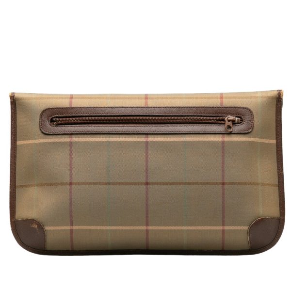 1 0138974 3 Burberry Check Leather Clutch Bag Brown