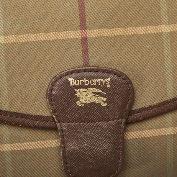 1 0138974 8 Burberry Check Leather Clutch Bag Brown