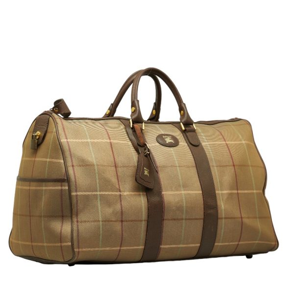 1 0145784 3 Burberry Check Boston Leather Travel Bag Brown