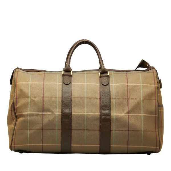 1 0145784 4 Burberry Check Boston Leather Travel Bag Brown