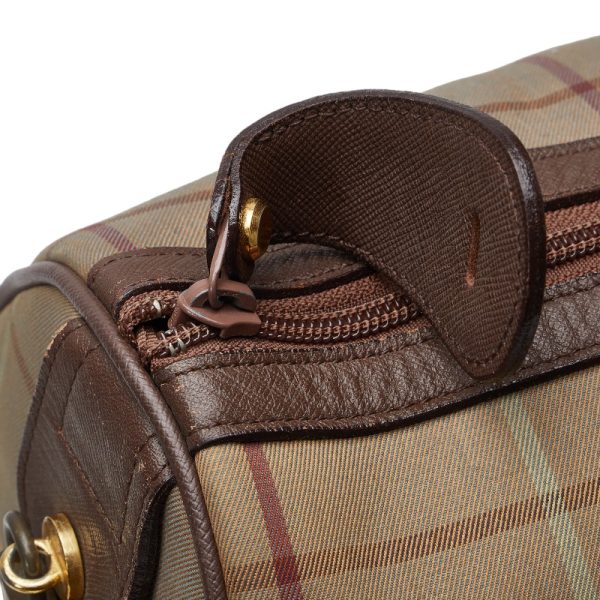 1 0145784 7 Burberry Check Boston Leather Travel Bag Brown