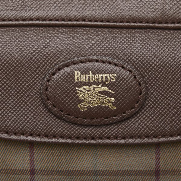 1 0147696 8 Burberry Check Pouch Leather Handbag Brown