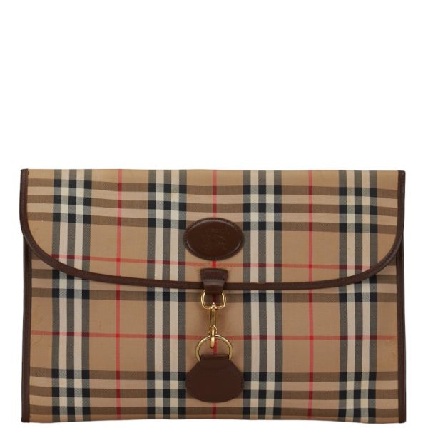 1 0151788 1 Burberry Nova Check Shadow Horse Leather Clutch Bag Beige