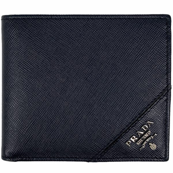 1000029821241 11 Prada Logo Bifold Wallet Saffiano Leather Navy