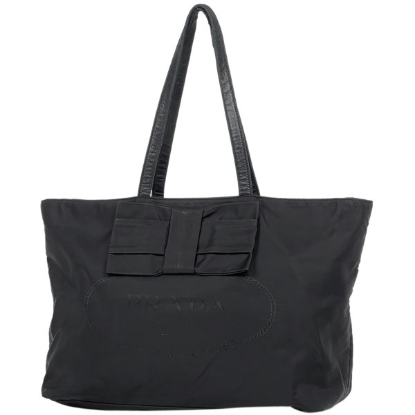 1000041961352 11 Prada Logo Plate Ribbon Nylon Tote Bag Black