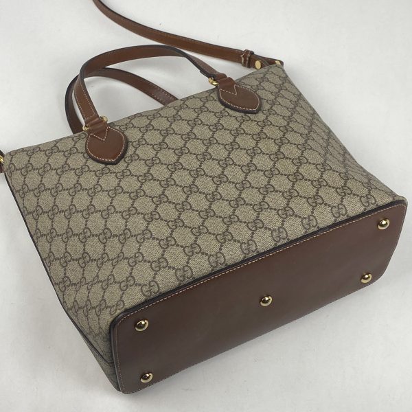 1000043536251 12 Gucci GG Pattern Tote Bag 2WAY Shoulder Handbag Coated Canvas Beige Brown