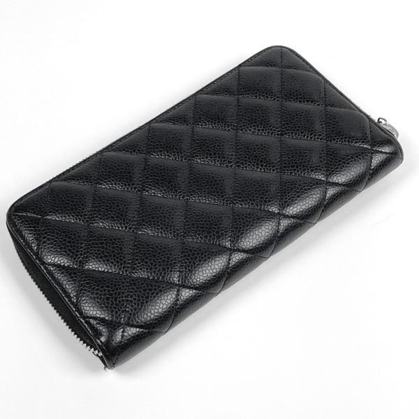 1000043894597 12 Chanel Coco Zipper Long Wallet Matelasse Caviar Skin Black