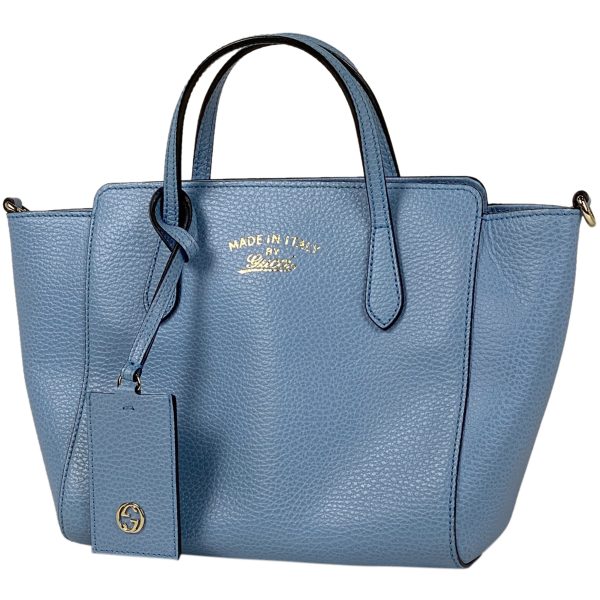 1000053081734 11 Gucci Swing Mini Tote Bag 2WAY Shoulder Handbag Leather Light Blue