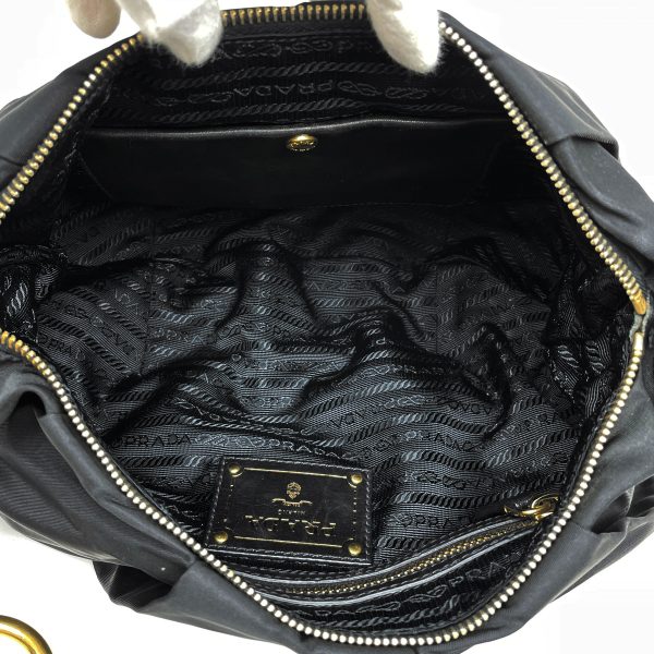 1000056245935 18 Prada Logo Plate Shoulder Bag Nylon Nero Black