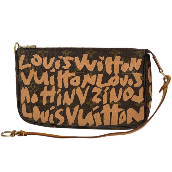 1000056686141 11 Louis Vuitton Pochette Accessoire Cosmetic Pouch Handbag Monogram Graffiti Peach Brown