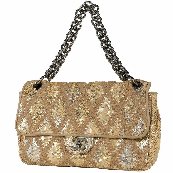 1000057077306 01 Chanel Coco Mark Chain Handbag in Python Leather Beige Gold