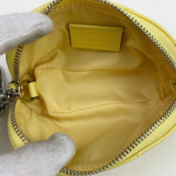 1000057090046 16 Gucci GG Marmont Key Pouch Makeup Accessory Case Key Chain Leather Yellow