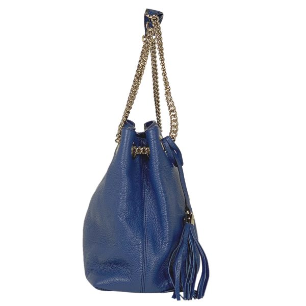 1000057974537 14 Gucci Soho Chain Fringe Interlocking G Shoulder Bag Leather Blue