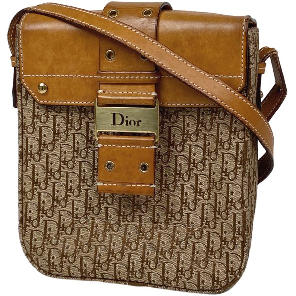 1000058323471 11 Christian Dior Trotter Pattern Canvas Logo Plate Crossbody Shoulder Bag Brown