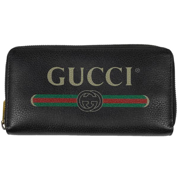 1000058329084 11 Gucci Logo Round Zipper Long Wallet Print Leather Black