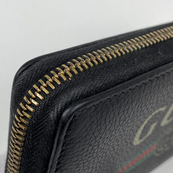 1000058329084 13 Gucci Logo Round Zipper Long Wallet Print Leather Black