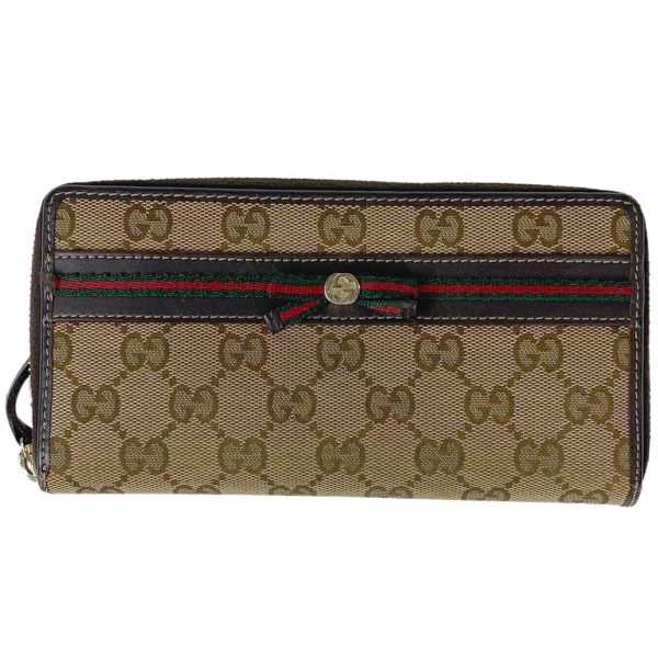 1000058351429 11 Gucci GG Pattern Round Zipper Long Wallet Sherry Line Web Interlocking G Ribbon GG Canvas Brown