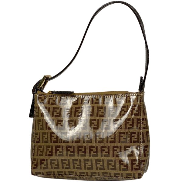 1000058480570 11 Fendi Zucchino Pattern Mini Logo Accessory Pouch Coated Canvas Handbag Brown