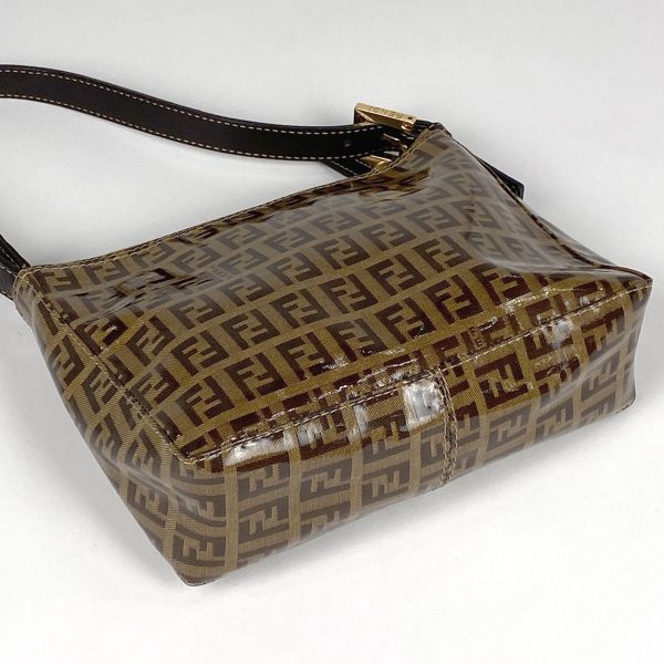 1000058480570 12 Fendi Zucchino Pattern Mini Logo Accessory Pouch Coated Canvas Handbag Brown