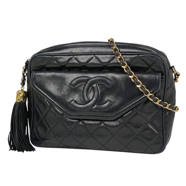 1000058495291 11 Chanel Coco Mark Chain Shoulder Bag Fringe Matelasse Leather Black