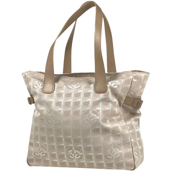 1000058547105 11 Chanel New Travel Line Tote GM Coco Mark Nylon Jacquard Shoulder Bag Beige