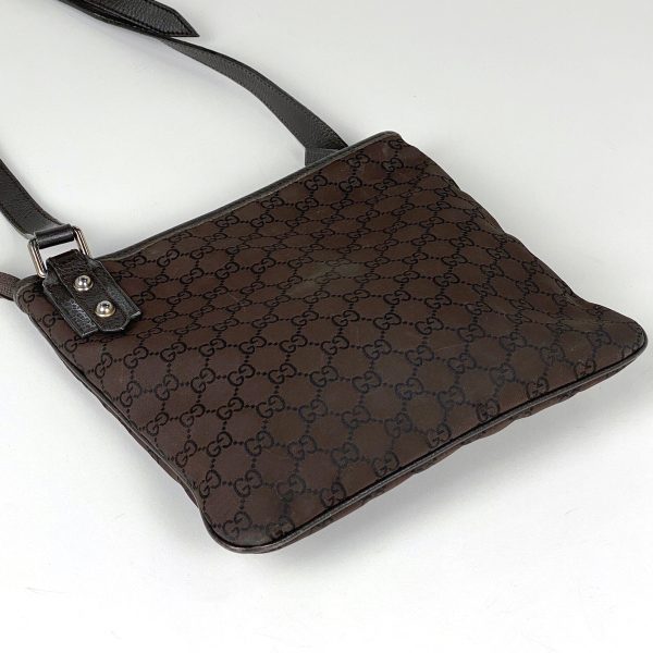 1000058574941 12 Gucci GG Pattern Shoulder Bag Diagonal Charm Nylon Dark Brown