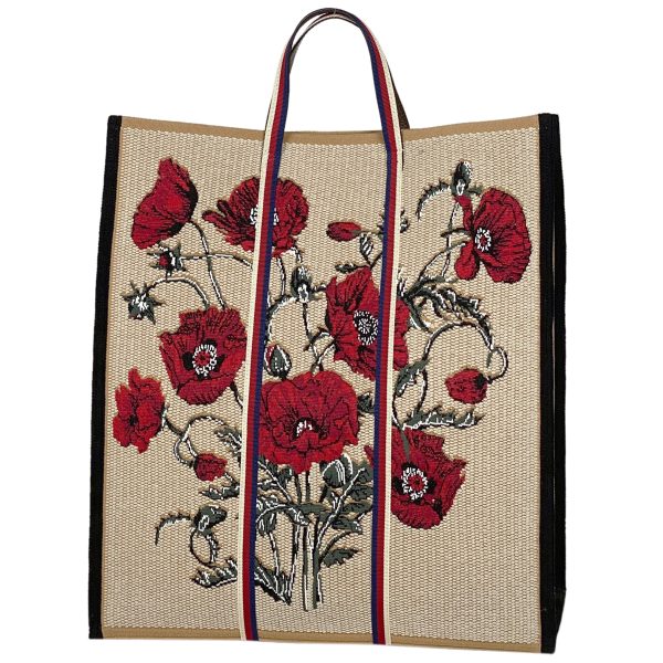 1000058594932 11 Gucci Flower Pattern Tote Bag Sherry Line Jacquard Stag Canvas Beige